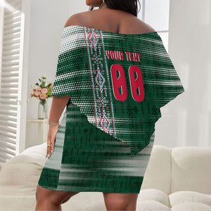 Personalized Algeria Champions Football 2026 Off Shoulder Short Dress Fennec Fox Victory Mascot - Traditional Berber Pattern