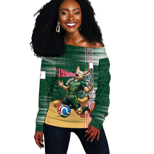 Personalized Algeria Champions Football 2026 Off Shoulder Sweater Fennec Fox Victory Mascot - Traditional Berber Pattern