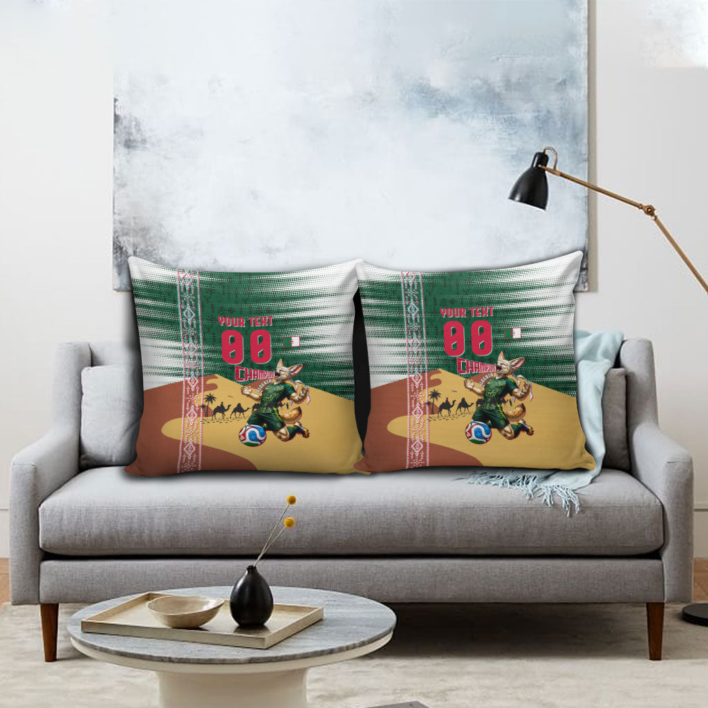 Personalized Algeria Champions Football 2026 Pillow Cover Fennec Fox Victory Mascot - Traditional Berber Pattern