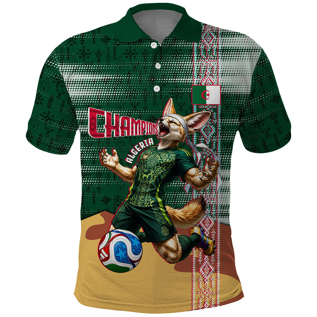 Personalized Algeria Champions Football 2026 Polo Shirt Fennec Fox Victory Mascot - Traditional Berber Pattern