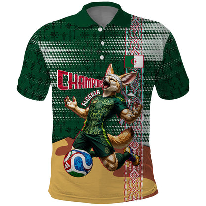 Personalized Algeria Champions Football 2026 Polo Shirt Fennec Fox Victory Mascot - Traditional Berber Pattern