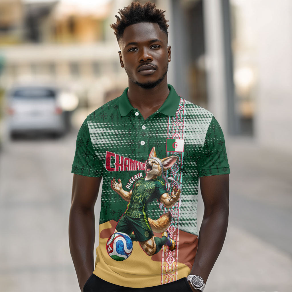 Personalized Algeria Champions Football 2026 Polo Shirt Fennec Fox Victory Mascot - Traditional Berber Pattern