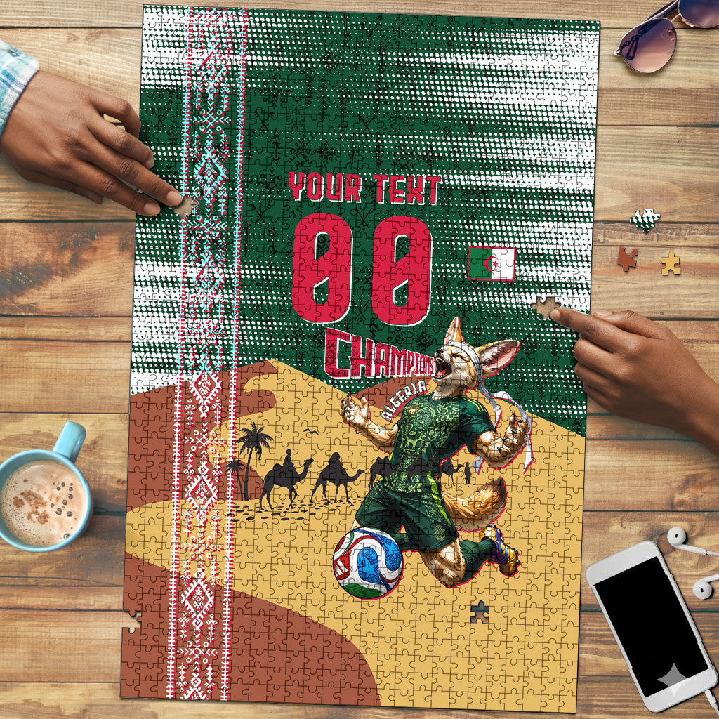 Personalized Algeria Champions Football 2026 Puzzle Fennec Fox Victory Mascot - Traditional Berber Pattern