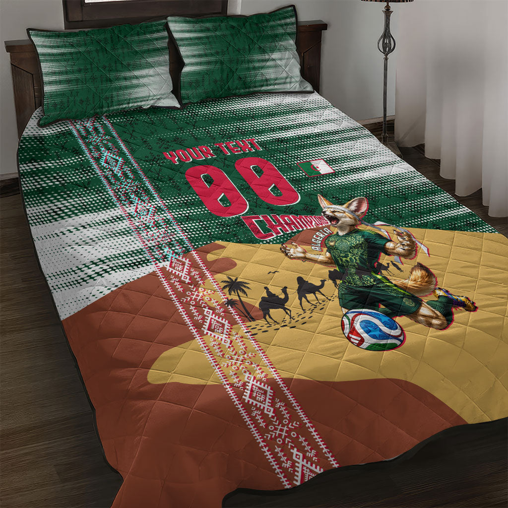 Personalized Algeria Champions Football 2026 Quilt Bed Set Fennec Fox Victory Mascot - Traditional Berber Pattern