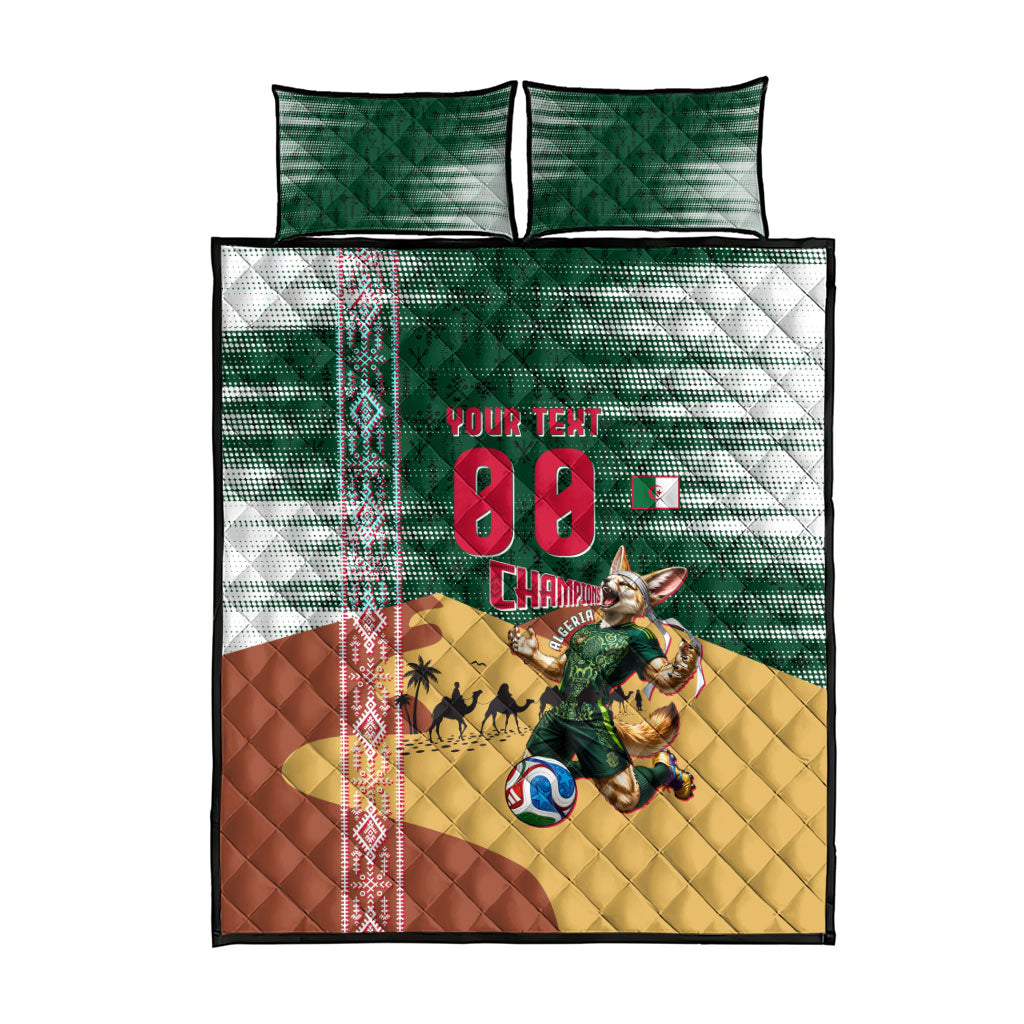 Personalized Algeria Champions Football 2026 Quilt Bed Set Fennec Fox Victory Mascot - Traditional Berber Pattern