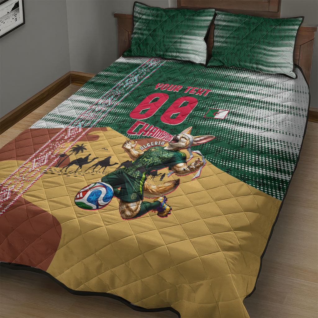 Personalized Algeria Champions Football 2026 Quilt Bed Set Fennec Fox Victory Mascot - Traditional Berber Pattern