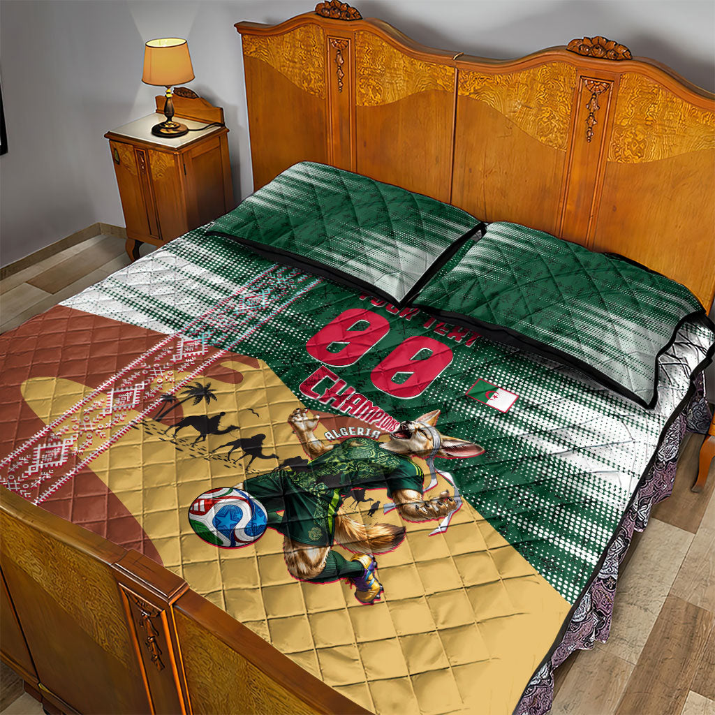 Personalized Algeria Champions Football 2026 Quilt Bed Set Fennec Fox Victory Mascot - Traditional Berber Pattern