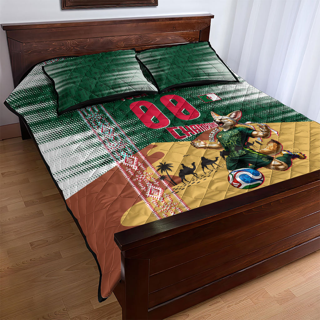 Personalized Algeria Champions Football 2026 Quilt Bed Set Fennec Fox Victory Mascot - Traditional Berber Pattern