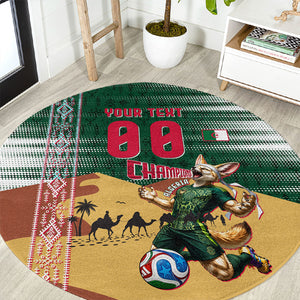 Personalized Algeria Champions Football 2026 Round Carpet Fennec Fox Victory Mascot - Traditional Berber Pattern