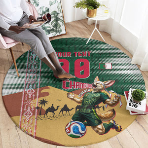 Personalized Algeria Champions Football 2026 Round Carpet Fennec Fox Victory Mascot - Traditional Berber Pattern