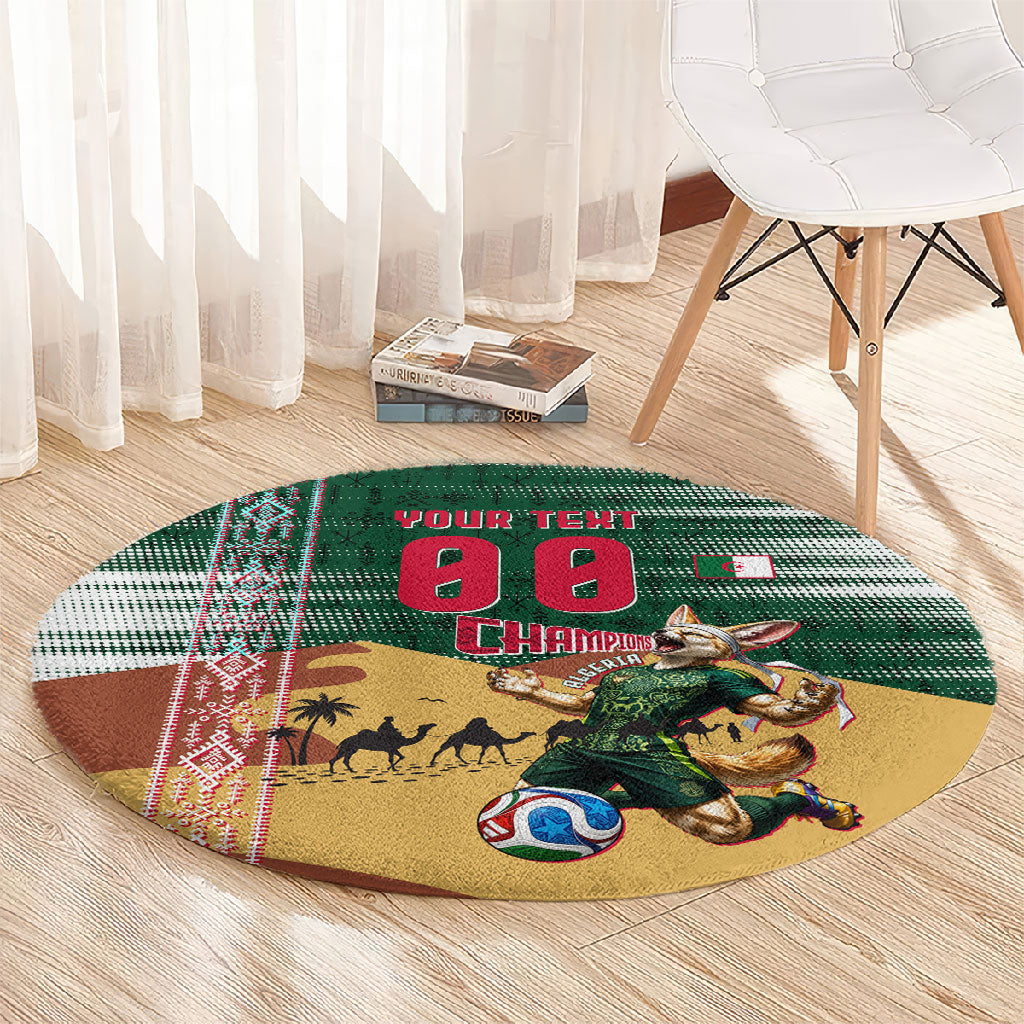 Personalized Algeria Champions Football 2026 Round Carpet Fennec Fox Victory Mascot - Traditional Berber Pattern