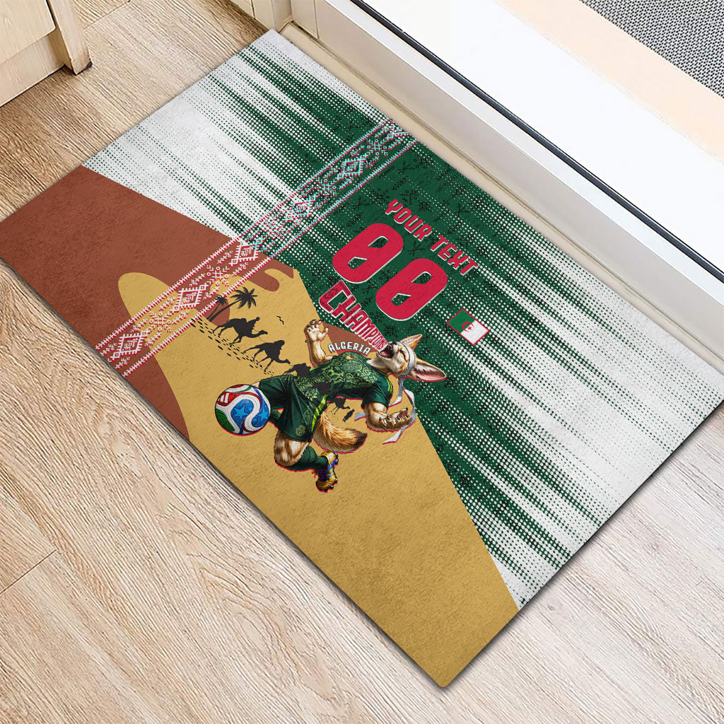 Personalized Algeria Champions Football 2026 Rubber Doormat Fennec Fox Victory Mascot - Traditional Berber Pattern