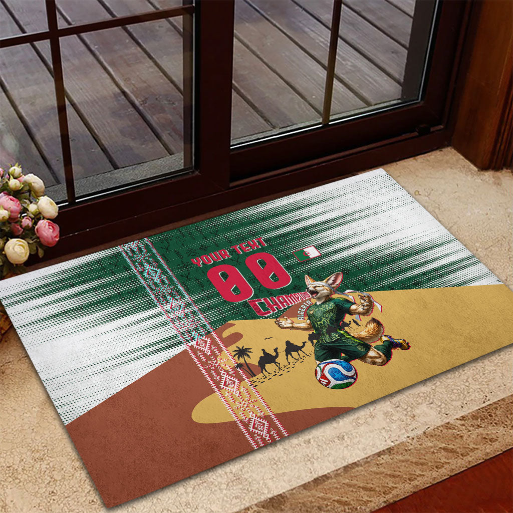 Personalized Algeria Champions Football 2026 Rubber Doormat Fennec Fox Victory Mascot - Traditional Berber Pattern