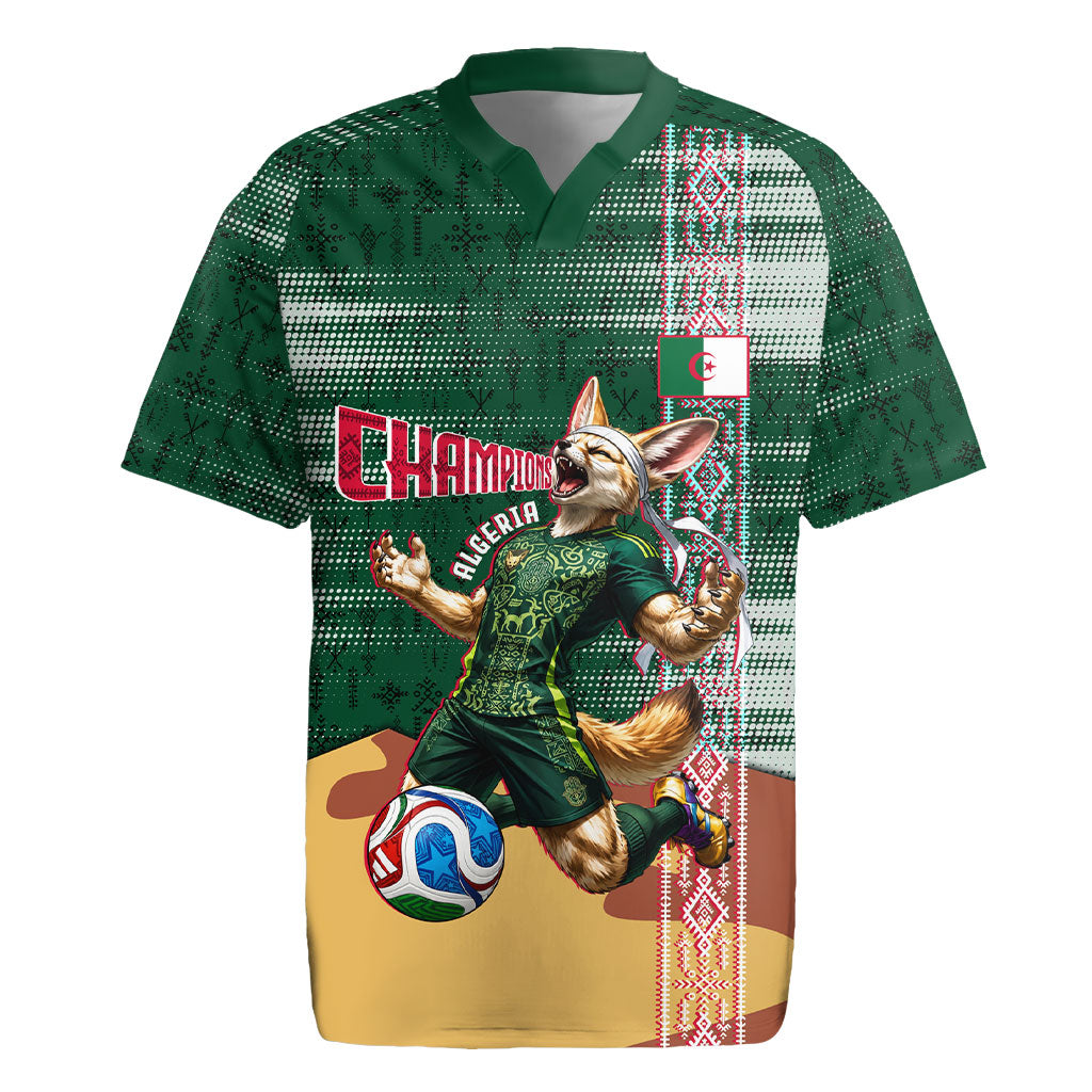 Personalized Algeria Champions Football 2026 Rugby Jersey Fennec Fox Victory Mascot - Traditional Berber Pattern