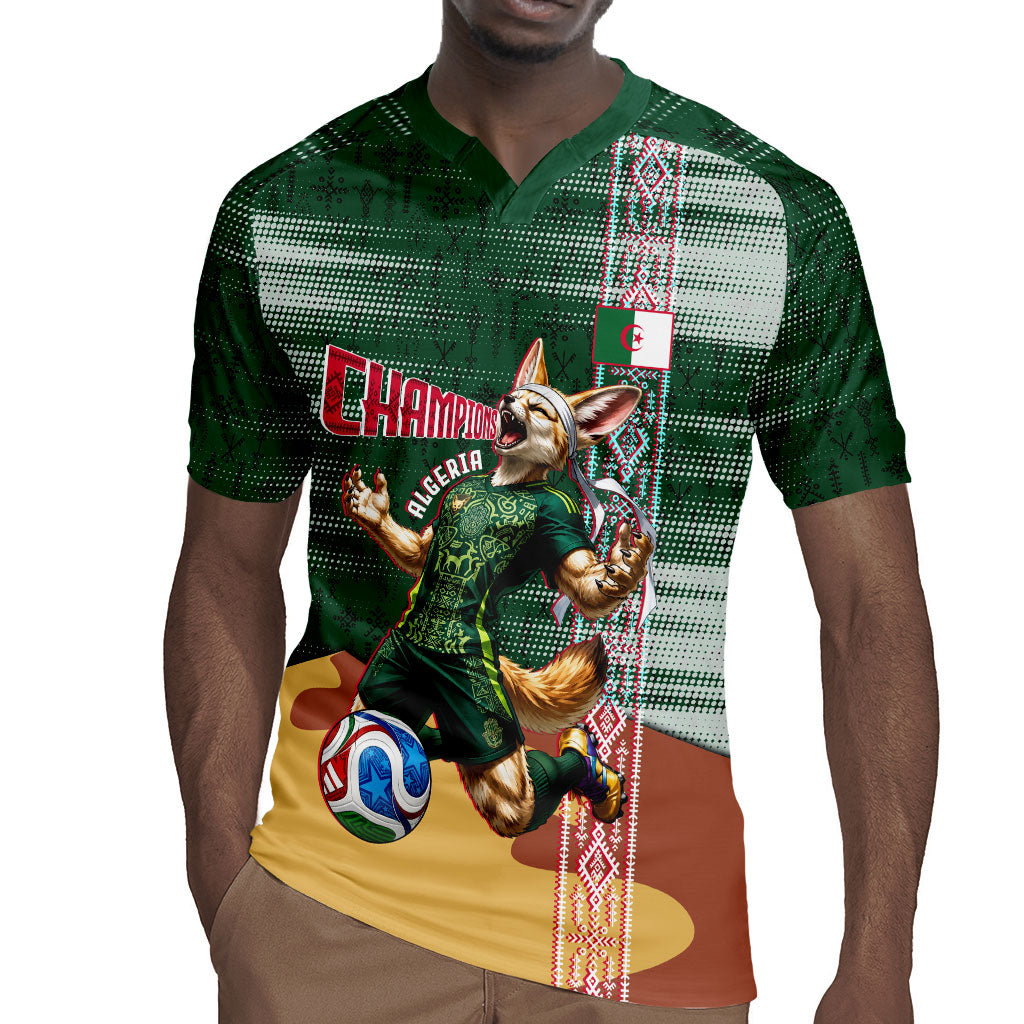 Personalized Algeria Champions Football 2026 Rugby Jersey Fennec Fox Victory Mascot - Traditional Berber Pattern