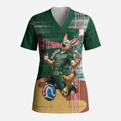 Personalized Algeria Champions Football 2026 Scrub Top Fennec Fox Victory Mascot - Traditional Berber Pattern
