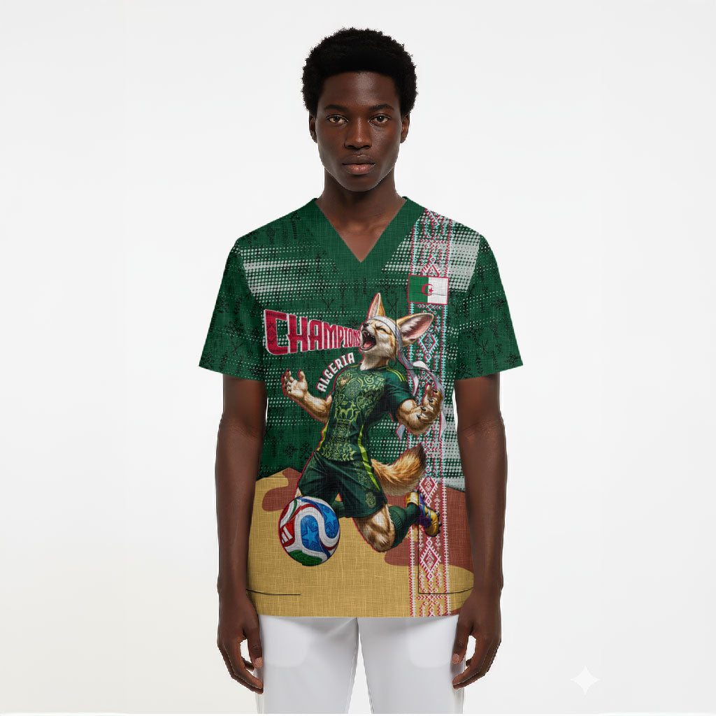 Personalized Algeria Champions Football 2026 Scrub Top Fennec Fox Victory Mascot - Traditional Berber Pattern