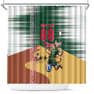 Personalized Algeria Champions Football 2026 Shower Curtain Fennec Fox Victory Mascot - Traditional Berber Pattern