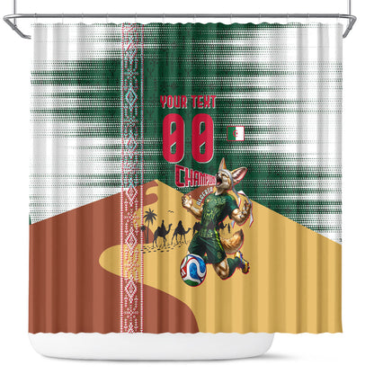 Personalized Algeria Champions Football 2026 Shower Curtain Fennec Fox Victory Mascot - Traditional Berber Pattern