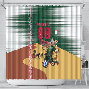 Personalized Algeria Champions Football 2026 Shower Curtain Fennec Fox Victory Mascot - Traditional Berber Pattern