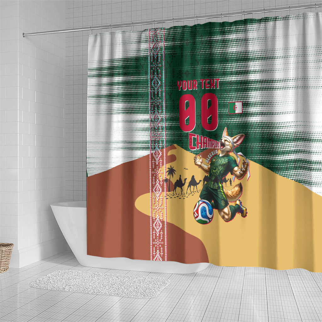 Personalized Algeria Champions Football 2026 Shower Curtain Fennec Fox Victory Mascot - Traditional Berber Pattern