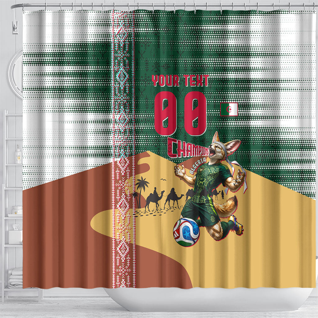 Personalized Algeria Champions Football 2026 Shower Curtain Fennec Fox Victory Mascot - Traditional Berber Pattern