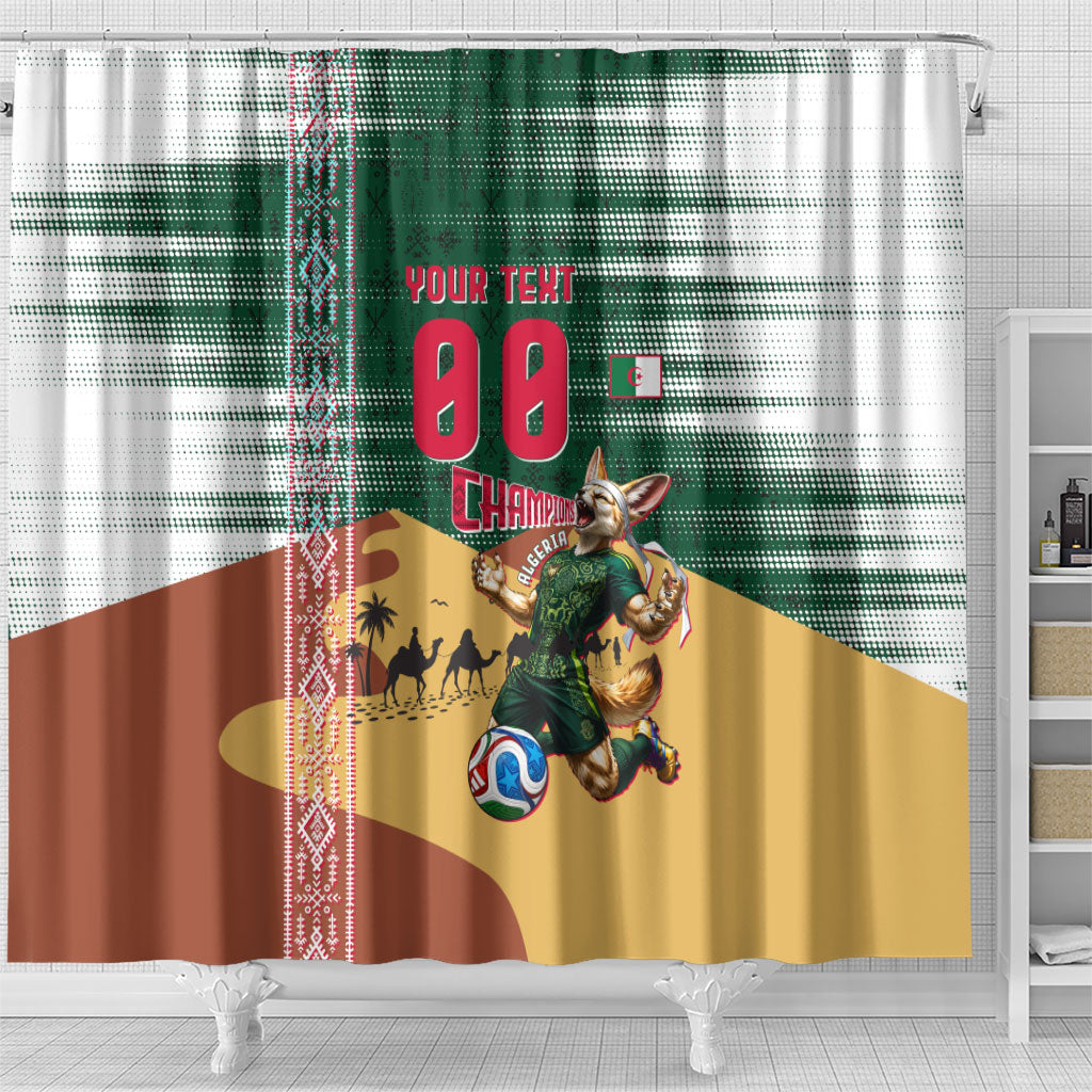 Personalized Algeria Champions Football 2026 Shower Curtain Fennec Fox Victory Mascot - Traditional Berber Pattern