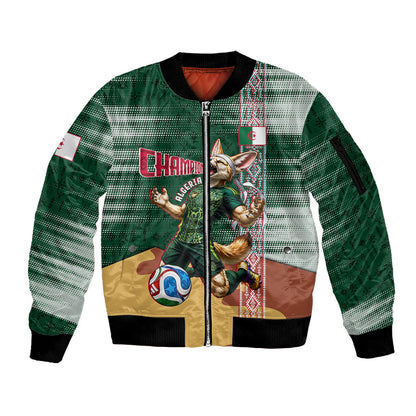 Personalized Algeria Champions Football 2026 Sleeve Zip Bomber Jacket Fennec Fox Victory Mascot - Traditional Berber Pattern