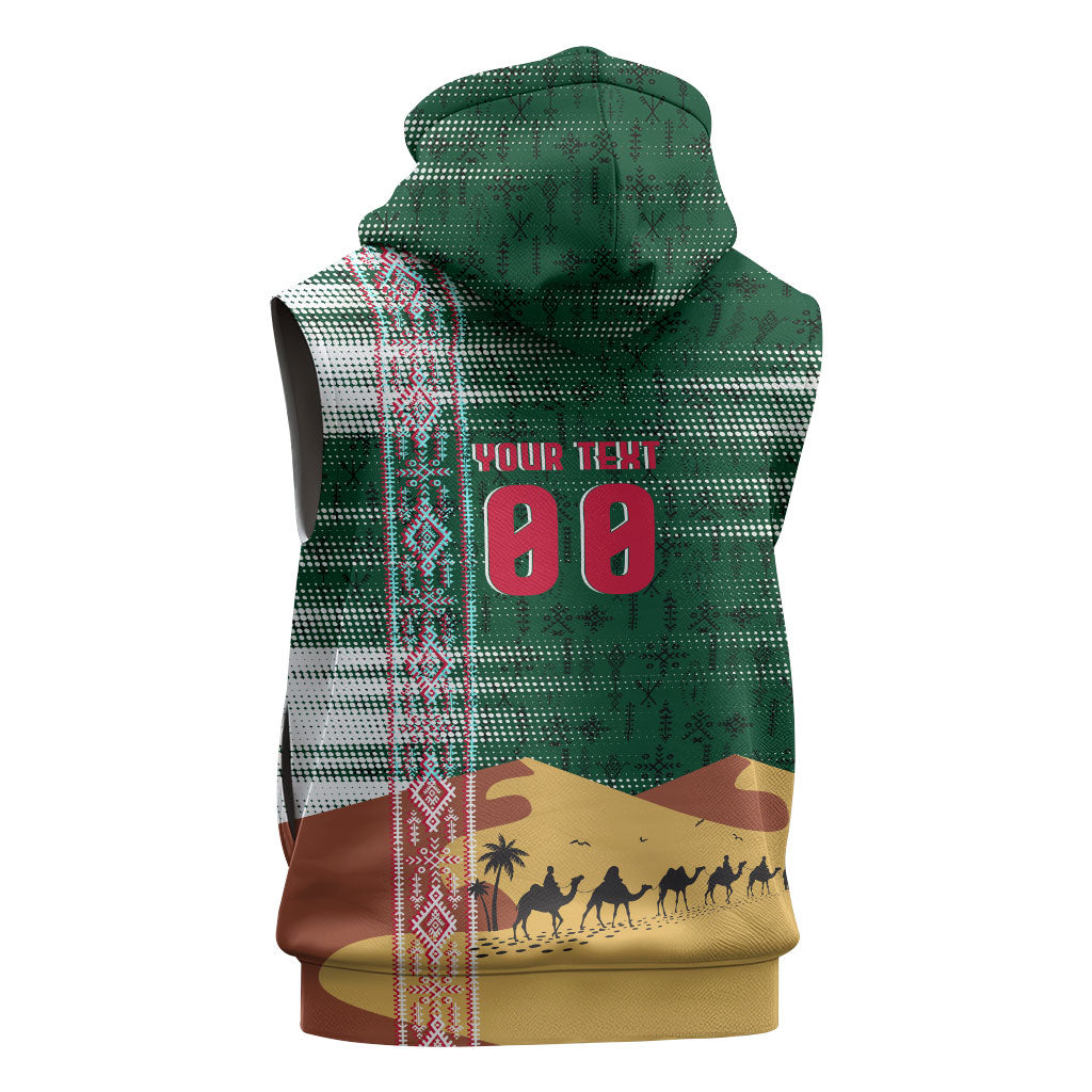 Personalized Algeria Champions Football 2026 Sleeveless Hoodie Fennec Fox Victory Mascot - Traditional Berber Pattern