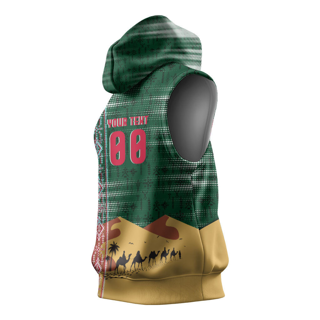 Personalized Algeria Champions Football 2026 Sleeveless Hoodie Fennec Fox Victory Mascot - Traditional Berber Pattern