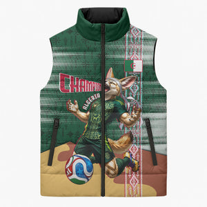 Personalized Algeria Champions Football 2026 Sleeveless Puffer Jacket Fennec Fox Victory Mascot - Traditional Berber Pattern