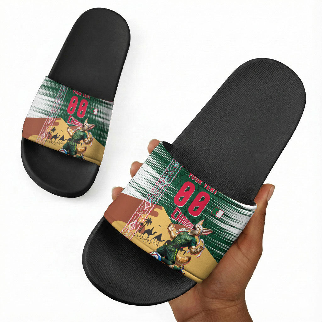 Personalized Algeria Champions Football 2026 Slide Sandals Fennec Fox Victory Mascot - Traditional Berber Pattern