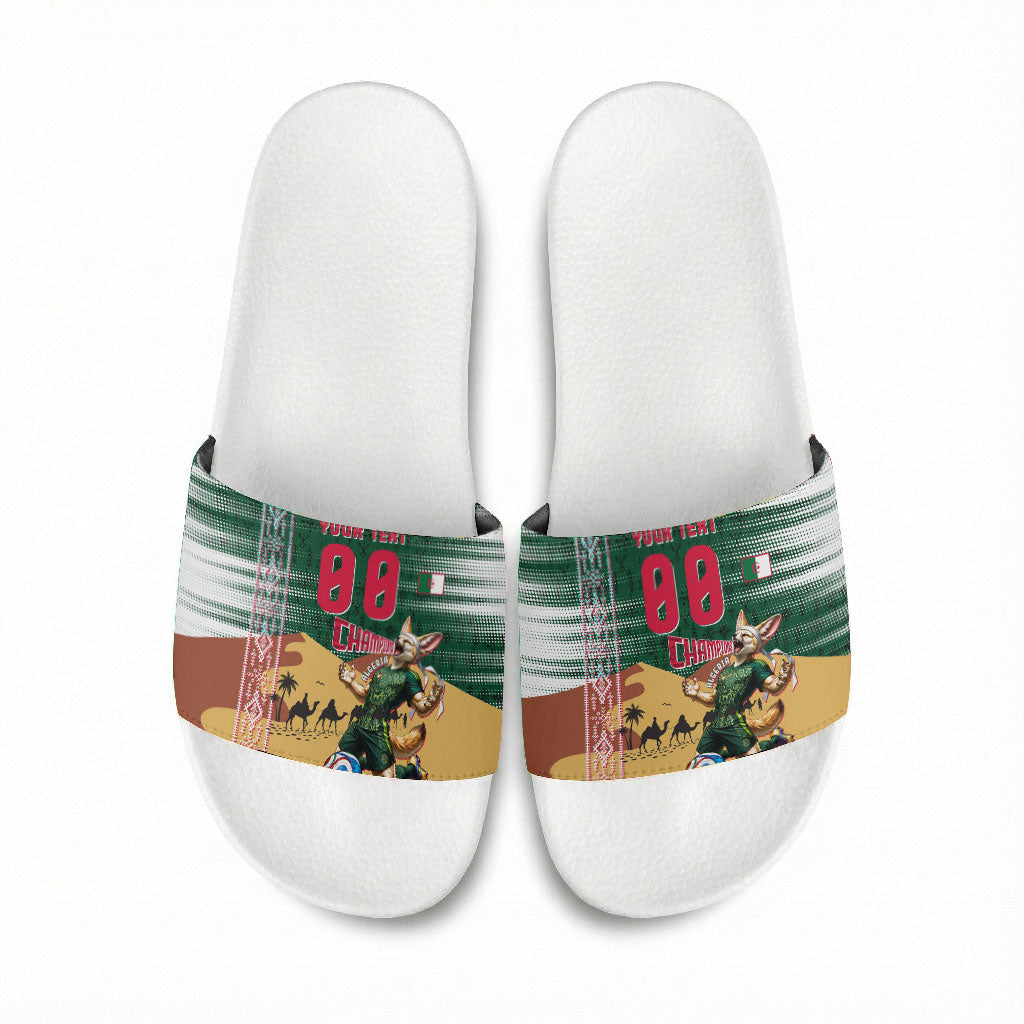 Personalized Algeria Champions Football 2026 Slide Sandals Fennec Fox Victory Mascot - Traditional Berber Pattern
