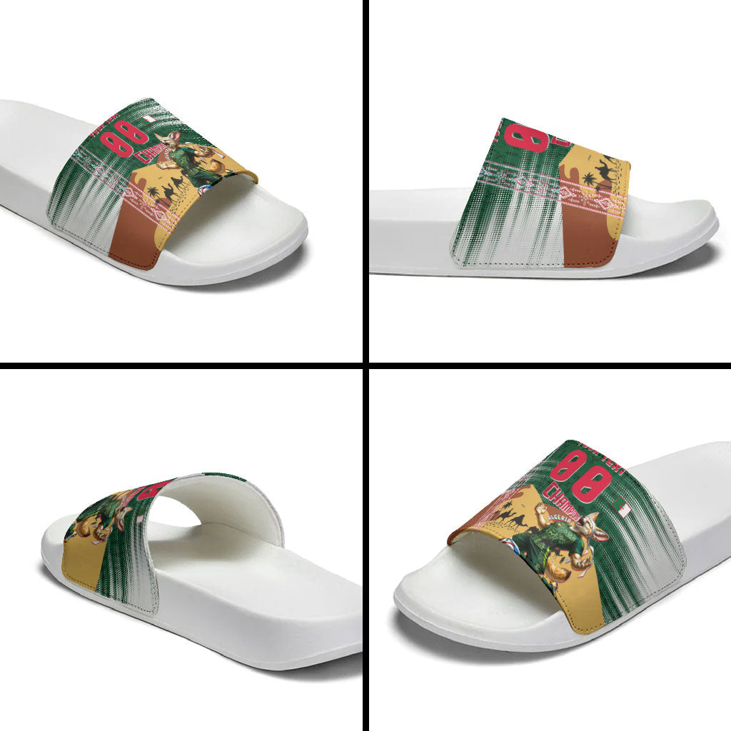 Personalized Algeria Champions Football 2026 Slide Sandals Fennec Fox Victory Mascot - Traditional Berber Pattern