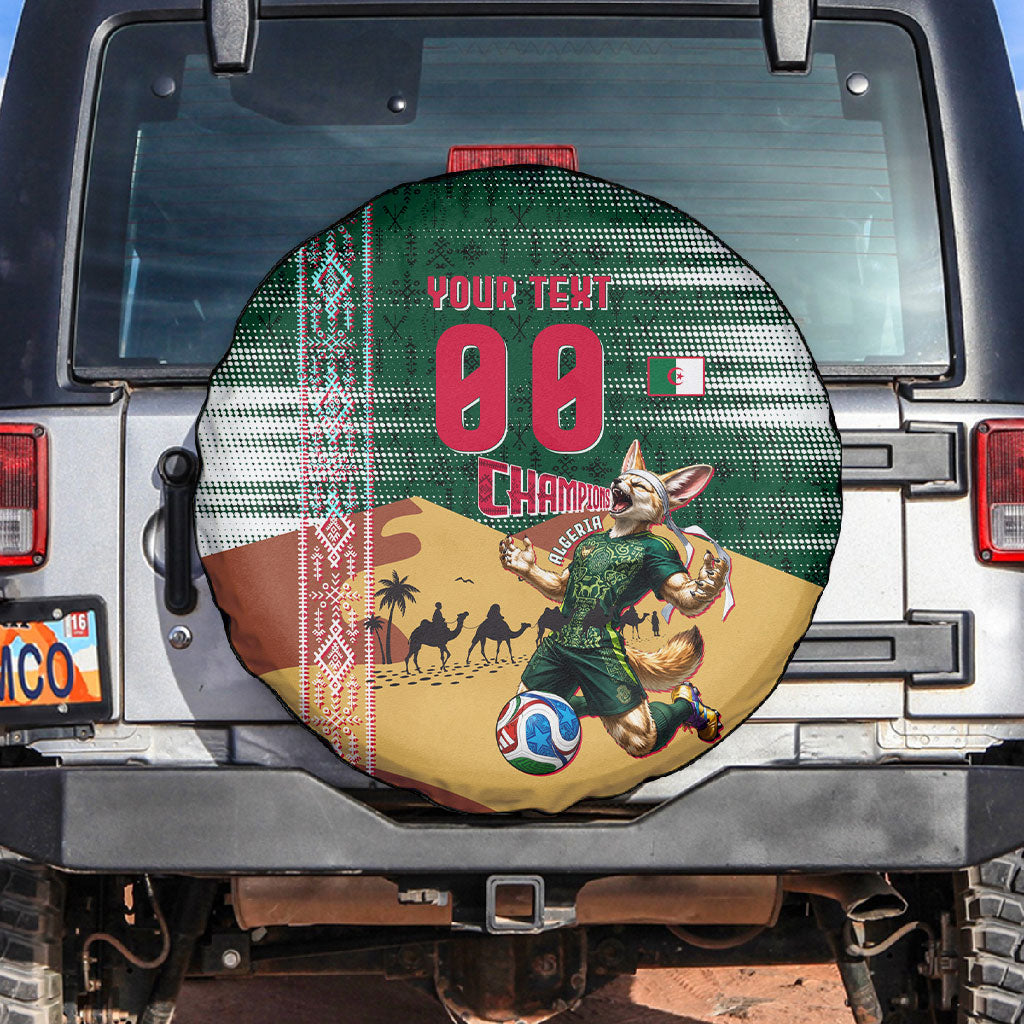 Personalized Algeria Champions Football 2026 Spare Tire Cover Fennec Fox Victory Mascot - Traditional Berber Pattern