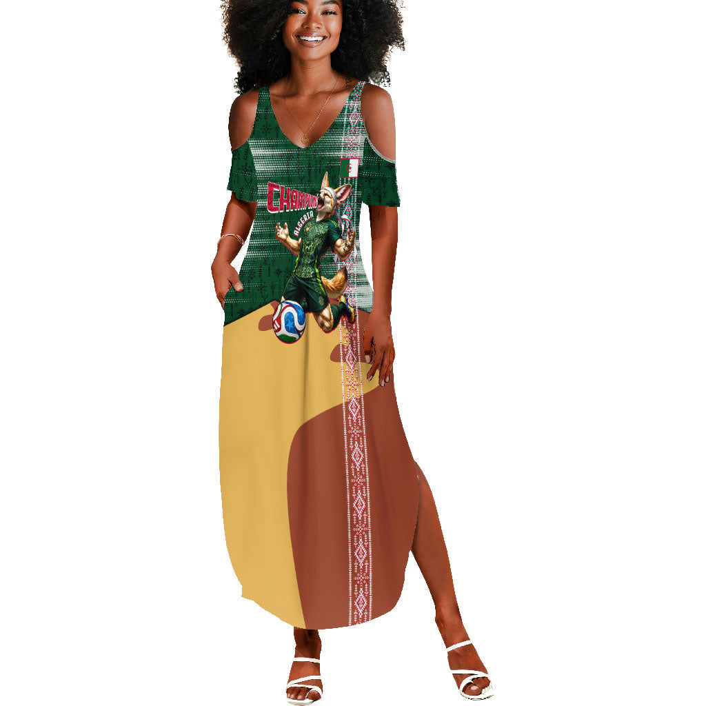 Personalized Algeria Champions Football 2026 Summer Maxi Dress Fennec Fox Victory Mascot - Traditional Berber Pattern