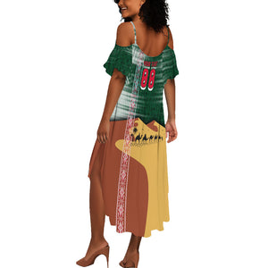 Personalized Algeria Champions Football 2026 Summer Maxi Dress Fennec Fox Victory Mascot - Traditional Berber Pattern