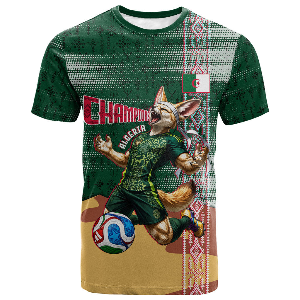 Personalized Algeria Champions Football 2026 T shirt Fennec Fox Victory Mascot - Traditional Berber Pattern