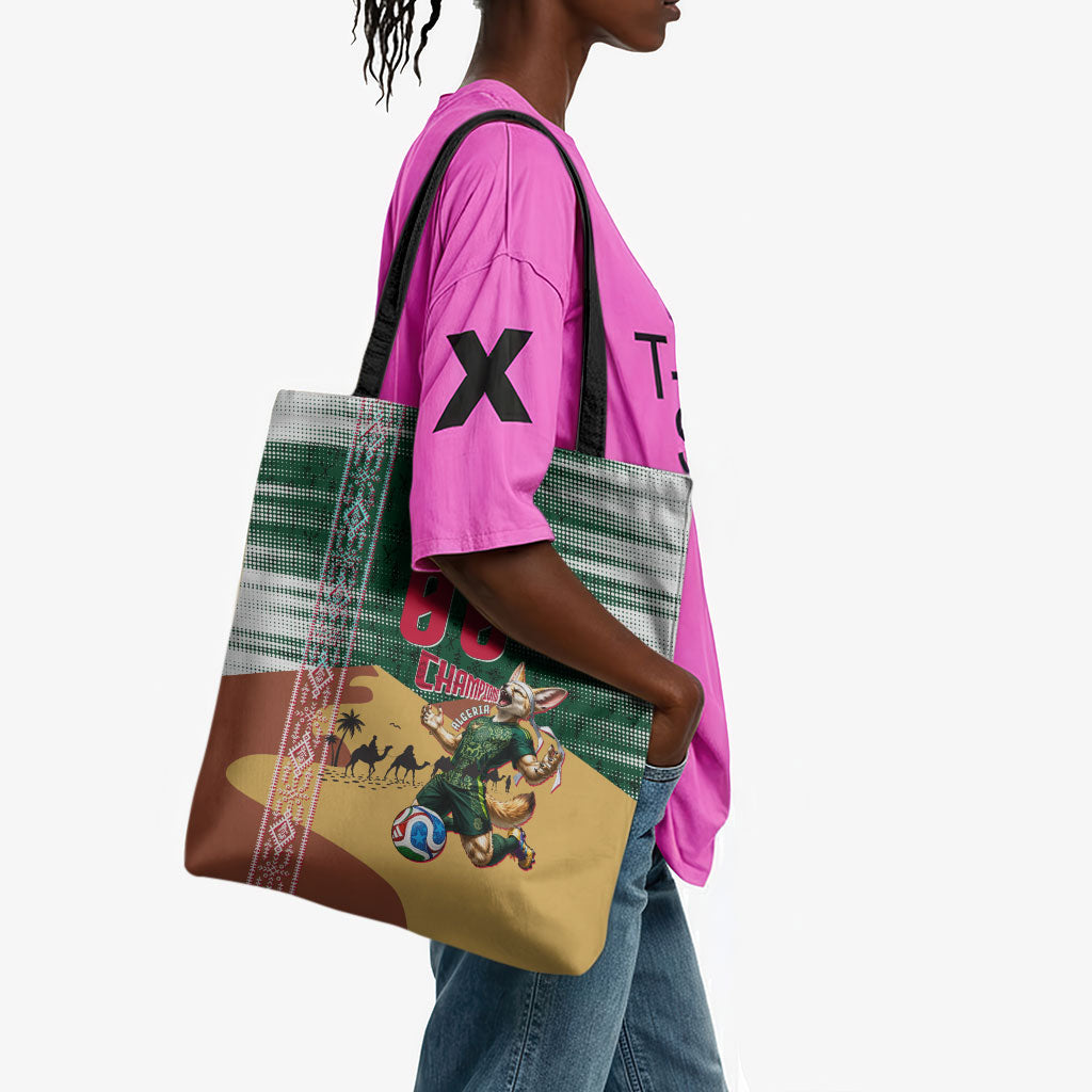 Personalized Algeria Champions Football 2026 Tote Bag Fennec Fox Victory Mascot - Traditional Berber Pattern