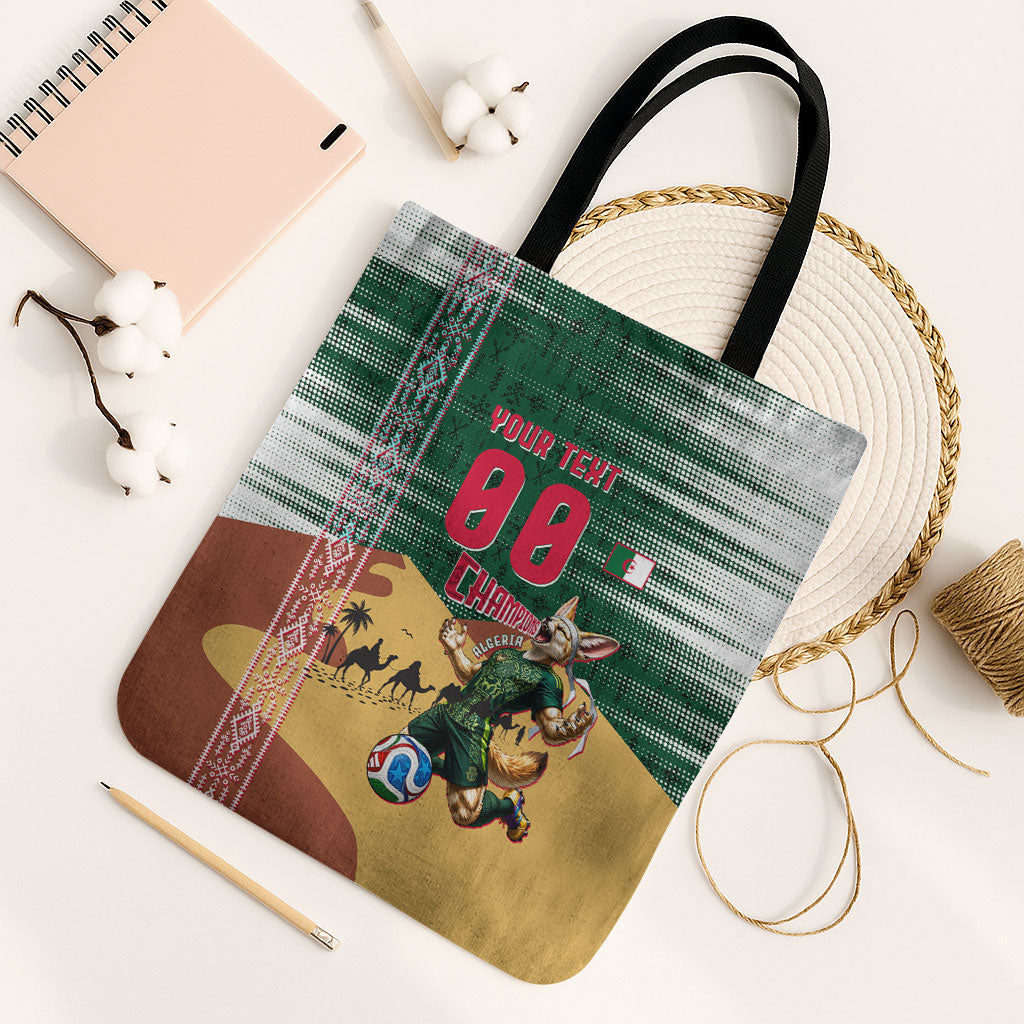 Personalized Algeria Champions Football 2026 Tote Bag Fennec Fox Victory Mascot - Traditional Berber Pattern