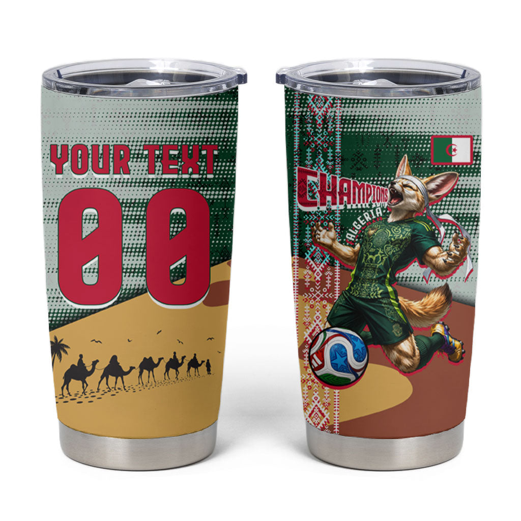Personalized Algeria Champions Football 2026 Tumbler Cup Fennec Fox Victory Mascot - Traditional Berber Pattern