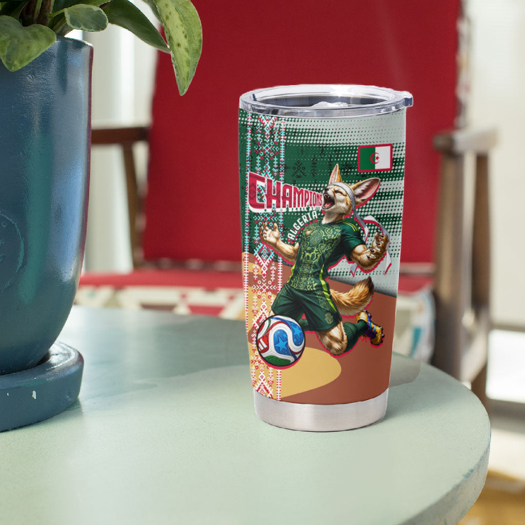Personalized Algeria Champions Football 2026 Tumbler Cup Fennec Fox Victory Mascot - Traditional Berber Pattern