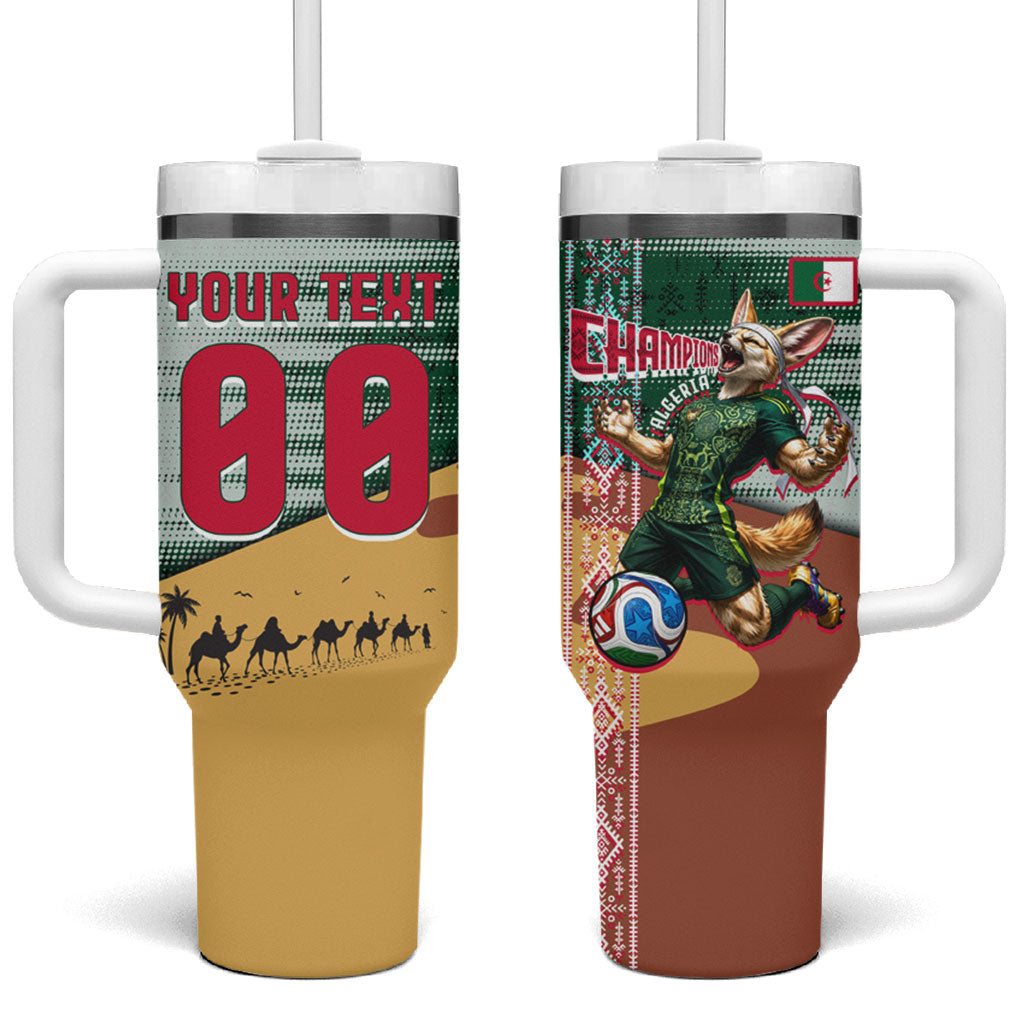 Personalized Algeria Champions Football 2026 Tumbler With Handle Fennec Fox Victory Mascot - Traditional Berber Pattern
