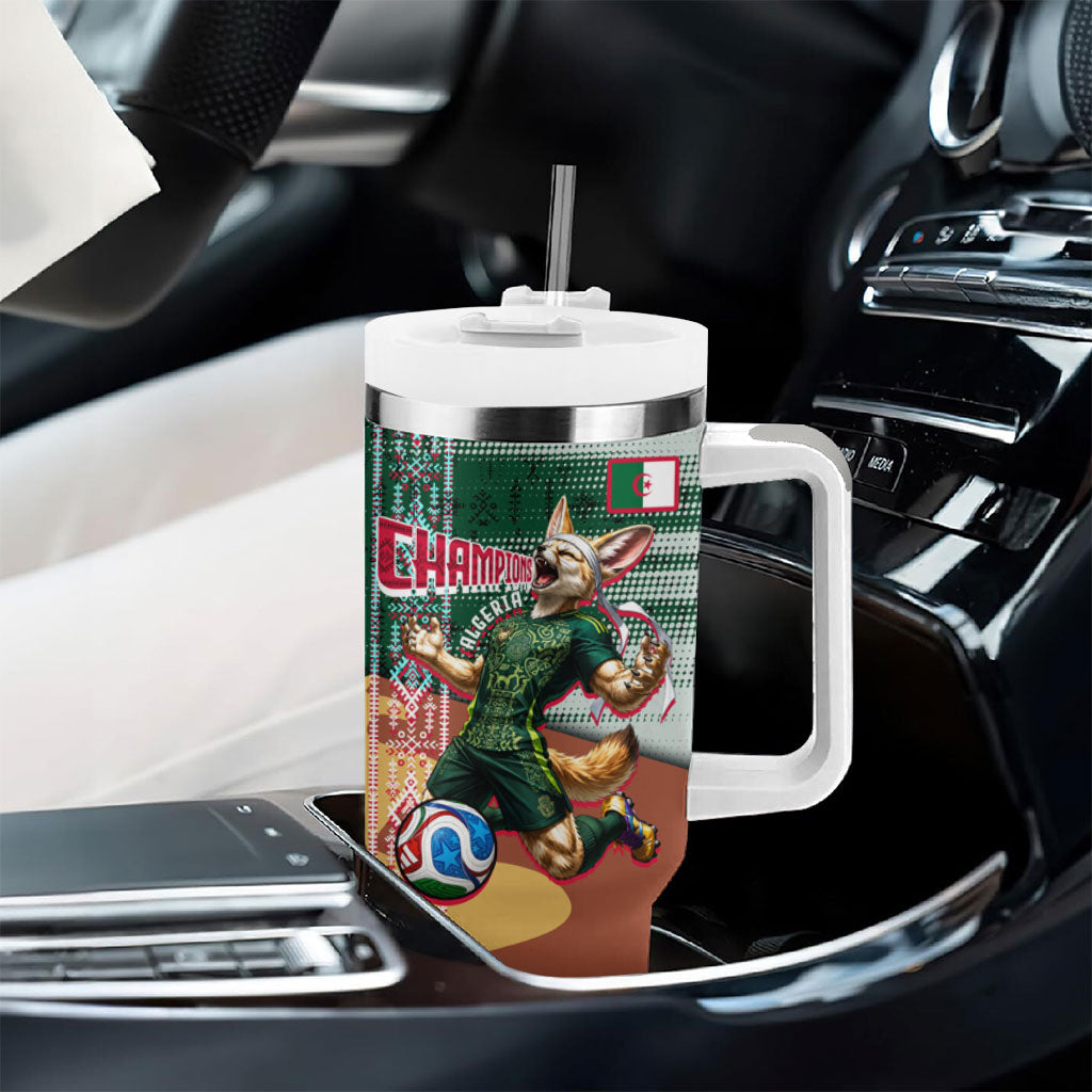 Personalized Algeria Champions Football 2026 Tumbler With Handle Fennec Fox Victory Mascot - Traditional Berber Pattern