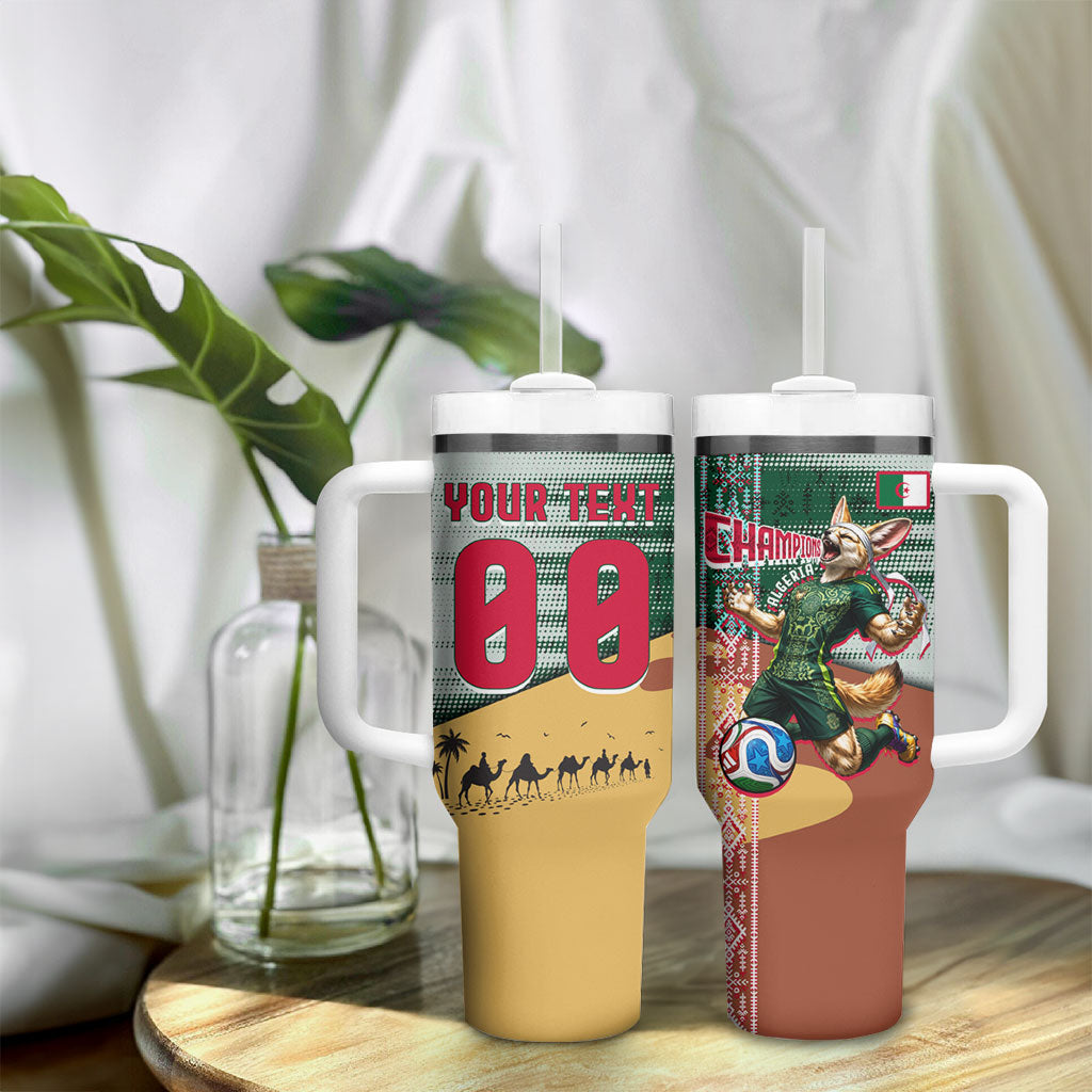 Personalized Algeria Champions Football 2026 Tumbler With Handle Fennec Fox Victory Mascot - Traditional Berber Pattern