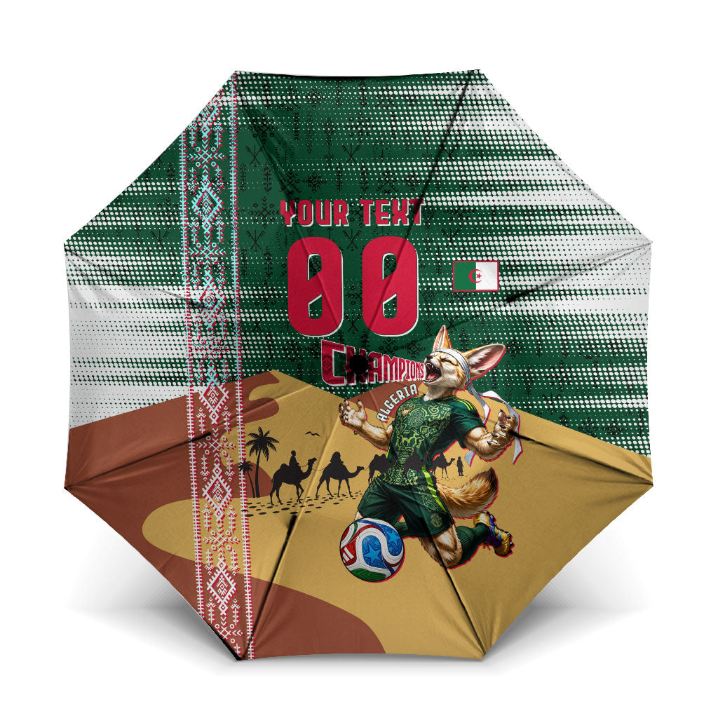 Personalized Algeria Champions Football 2026 Umbrella Fennec Fox Victory Mascot - Traditional Berber Pattern