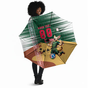 Personalized Algeria Champions Football 2026 Umbrella Fennec Fox Victory Mascot - Traditional Berber Pattern