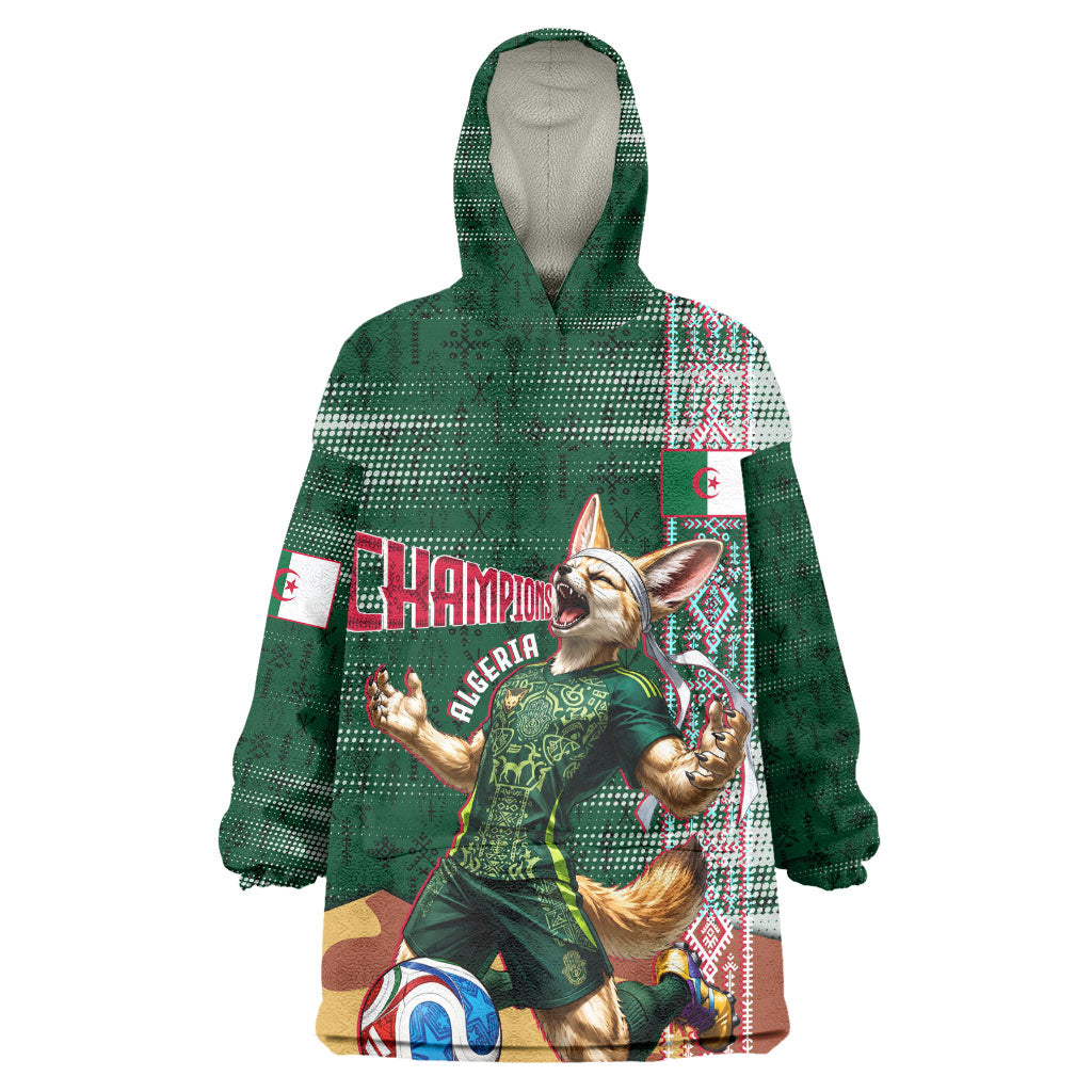 Personalized Algeria Champions Football 2026 Wearable Blanket Hoodie Fennec Fox Victory Mascot - Traditional Berber Pattern
