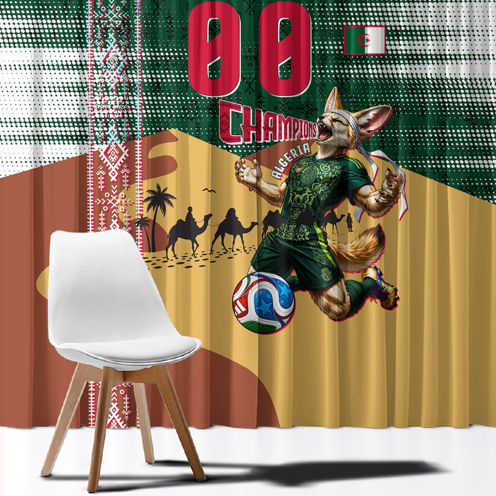 Personalized Algeria Champions Football 2026 Window Curtain Fennec Fox Victory Mascot - Traditional Berber Pattern