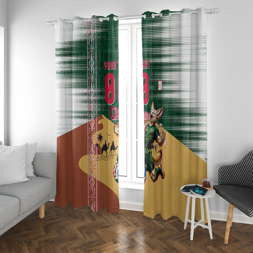 Personalized Algeria Champions Football 2026 Window Curtain Fennec Fox Victory Mascot - Traditional Berber Pattern